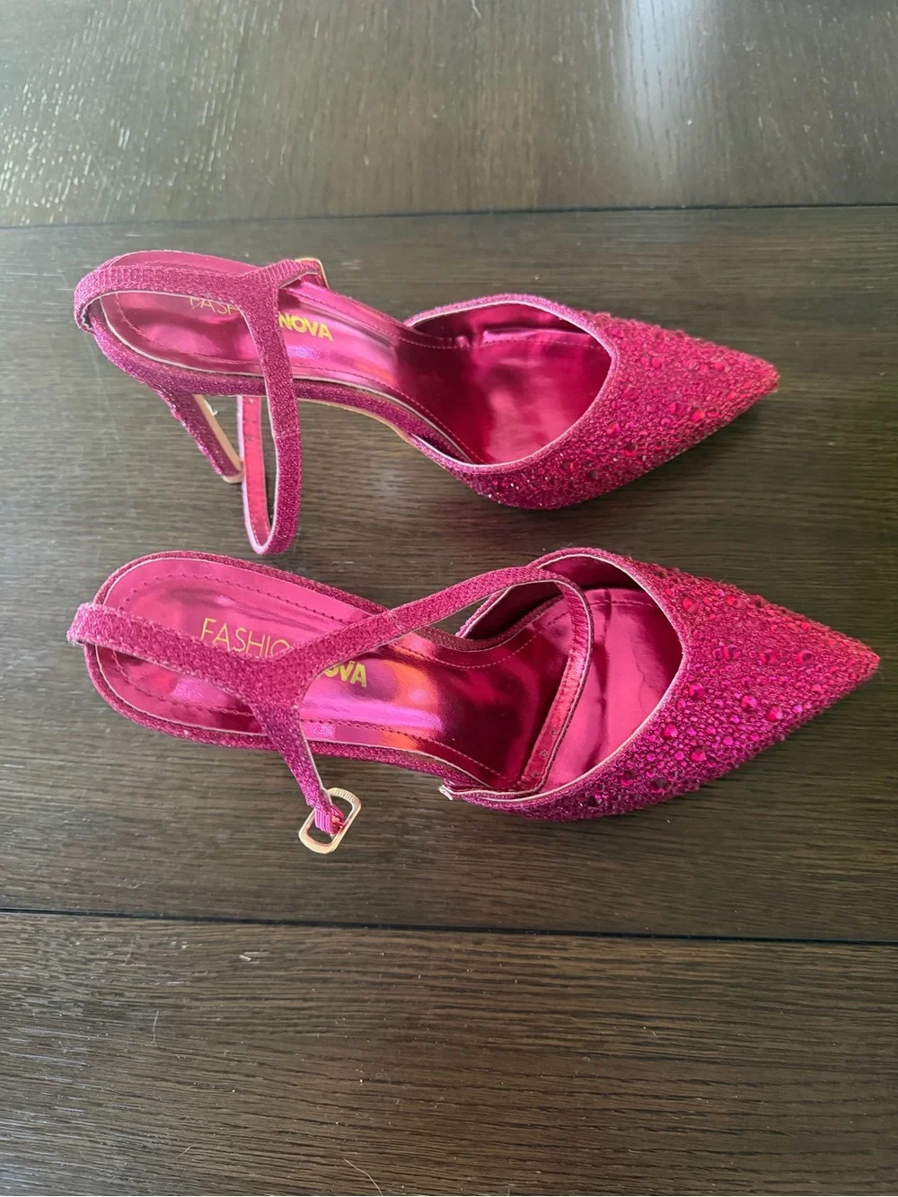 Fashion Nova Fuchsia Crystal Pointed Slingback Heels